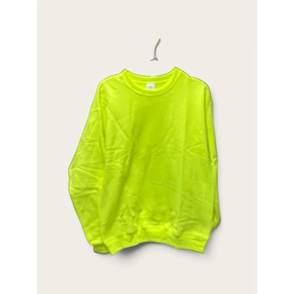 Hanes EcoSmart Neon Safety Yellow Crewneck Sweatshirt Mens Small Fleece Pullover